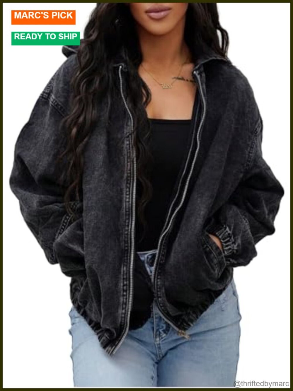 Womens Denim Jacket Hooded Zip Up Bomber Vintage Washed Coat